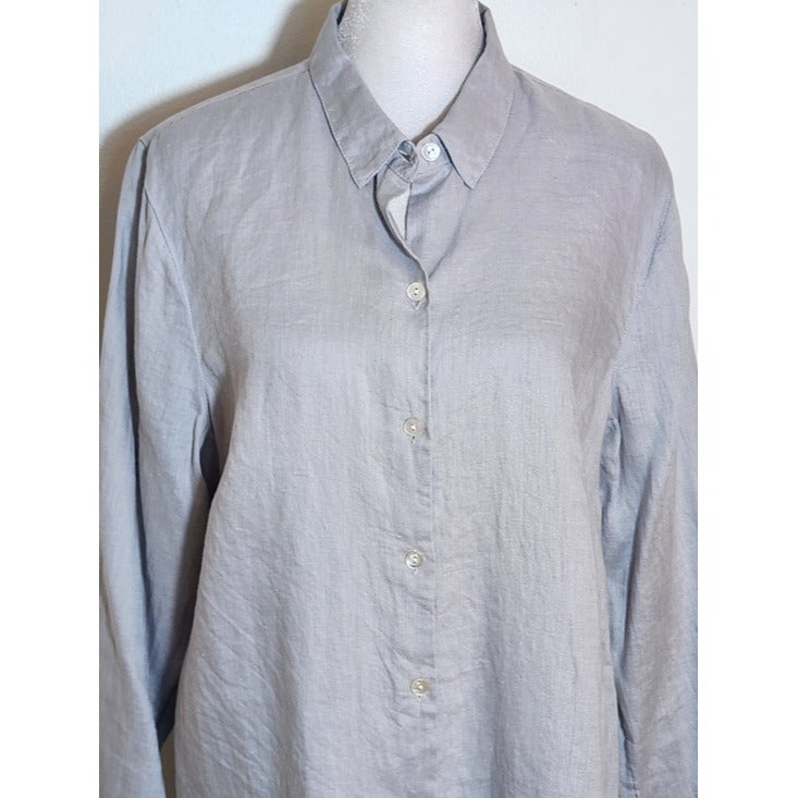 J. Jill Gray Linen Tunic Button Down Shirt Size Medium