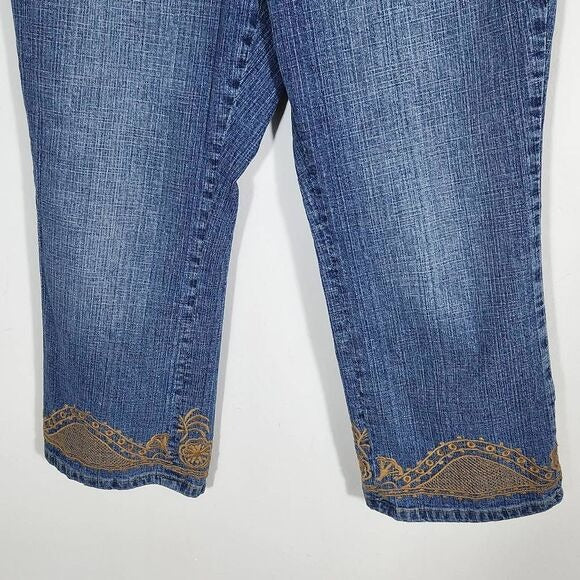 Coldwater Creek Boho Capri Jeans with Brown Embroidery Size 14