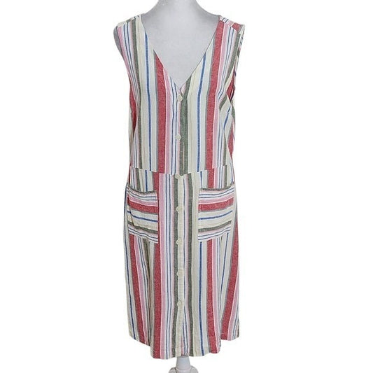 Old Navy Sleeveless Multicolor Striped Shirt Dress Size Large Linen Blend Dress