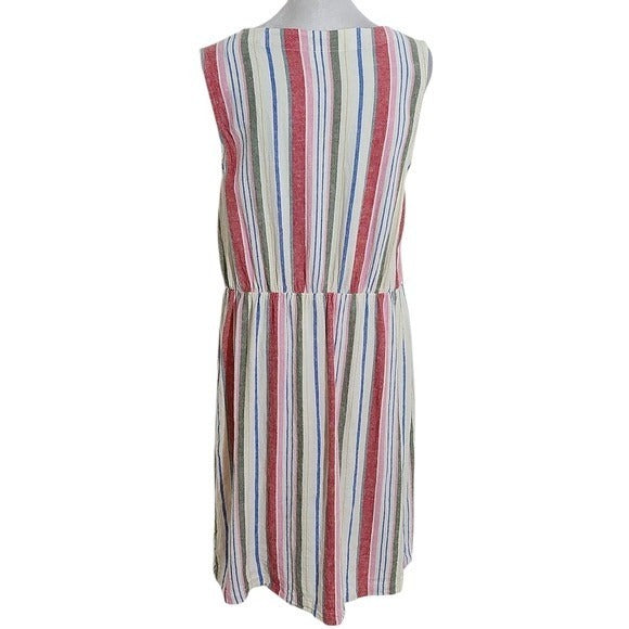 Old Navy Sleeveless Multicolor Striped Shirt Dress Size Large Linen Blend Dress