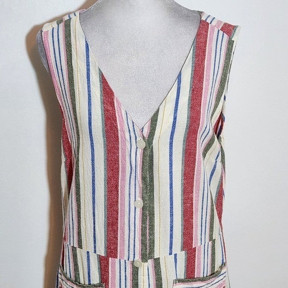 Old Navy Sleeveless Multicolor Striped Shirt Dress Size Large Linen Blend Dress