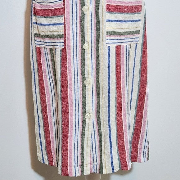 Old Navy Sleeveless Multicolor Striped Shirt Dress Size Large Linen Blend Dress