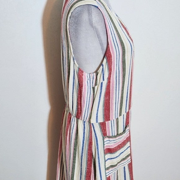 Old Navy Sleeveless Multicolor Striped Shirt Dress Size Large Linen Blend Dress