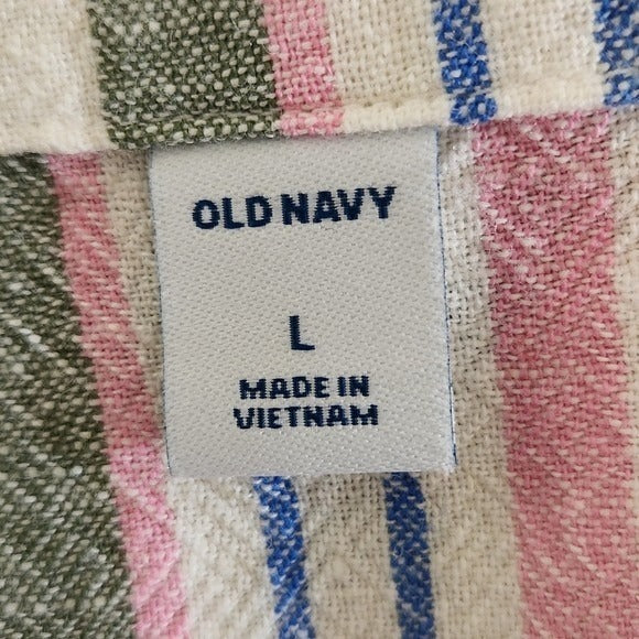 Old Navy Sleeveless Multicolor Striped Shirt Dress Size Large Linen Blend Dress