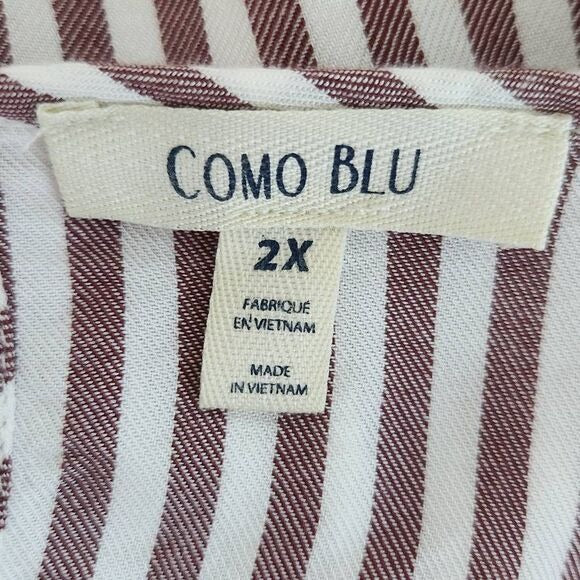 Como Blu Oxblood Stripe Blouse with Bell Sleeves Size 2X Burgundy and White Top