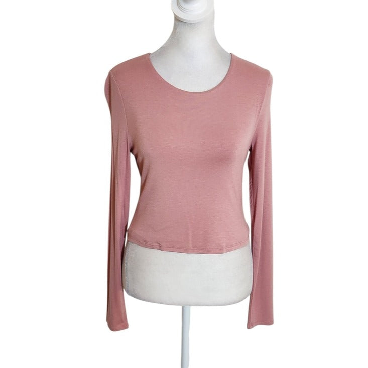 Bar III Dusty Pink Cropped Long Sleeve Tee Size Small NWT