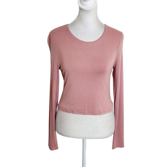 Bar III Dusty Pink Cropped Long Sleeve Tee Size Small NWT