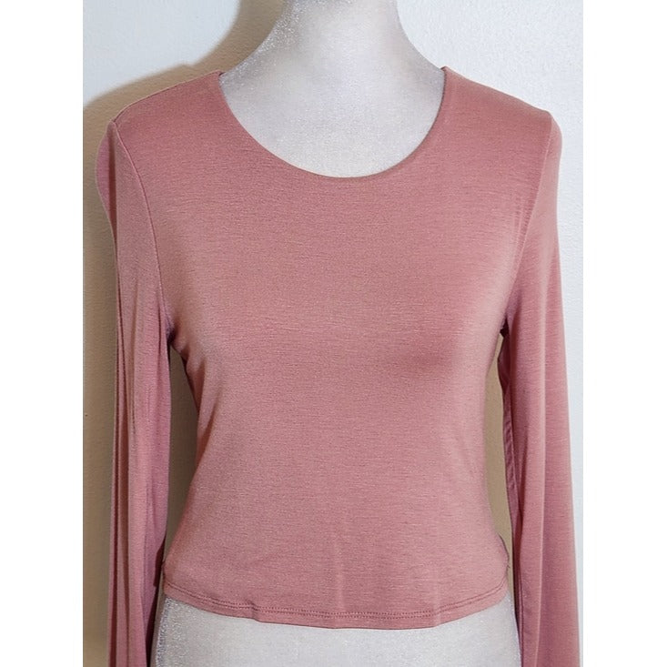 Bar III Dusty Pink Cropped Long Sleeve Tee Size Small NWT