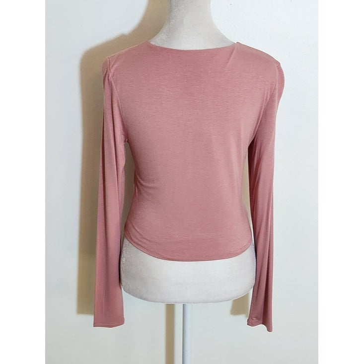 Bar III Dusty Pink Cropped Long Sleeve Tee Size Small NWT