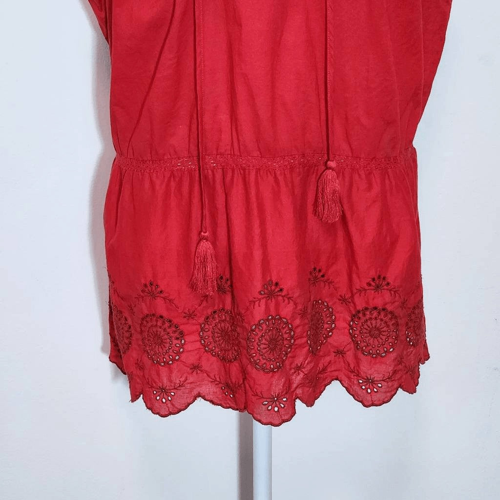 St. John's Bay Red Sleeveless Cotton Blouse with Eyelet Embroidery Size XL