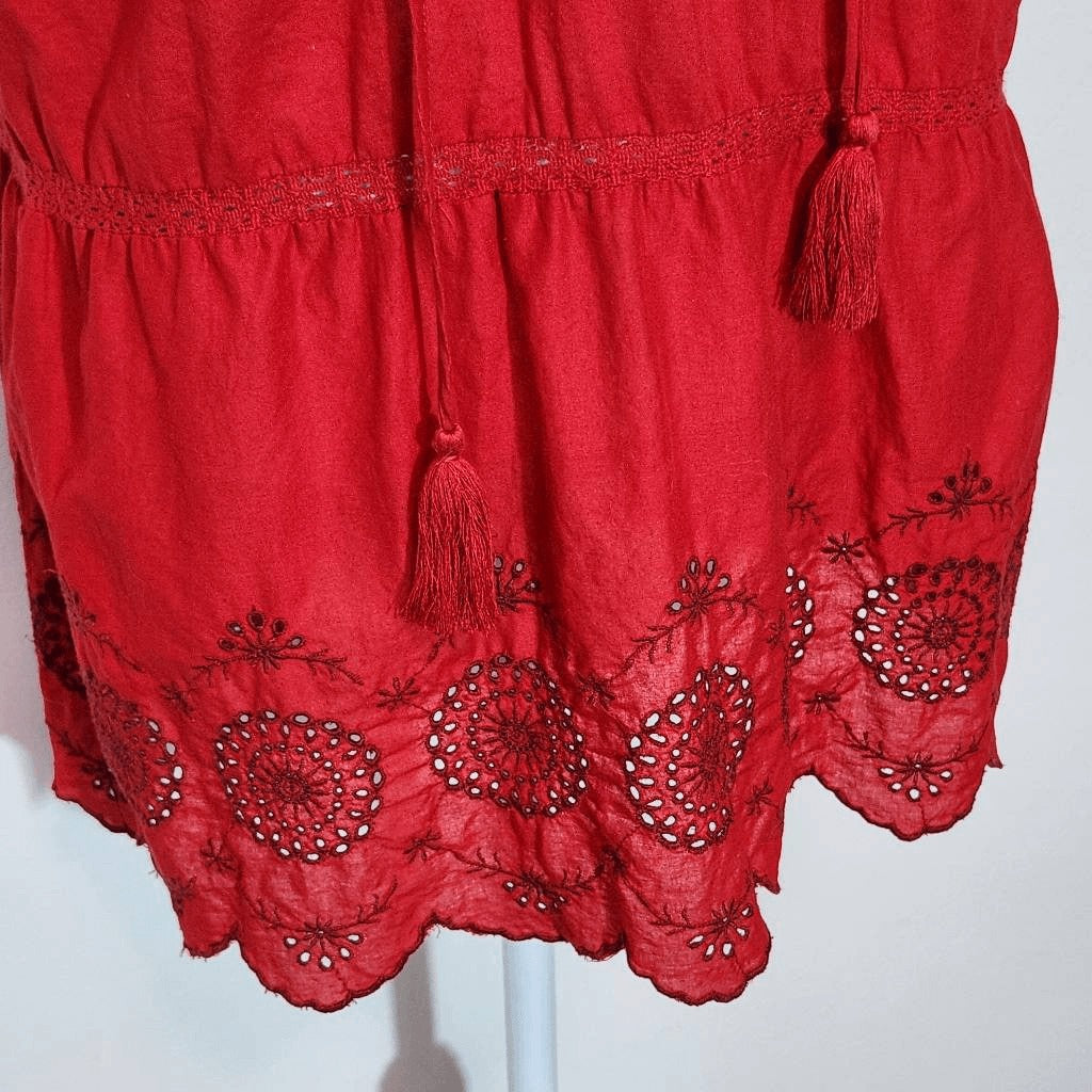 St. John's Bay Red Sleeveless Cotton Blouse with Eyelet Embroidery Size XL