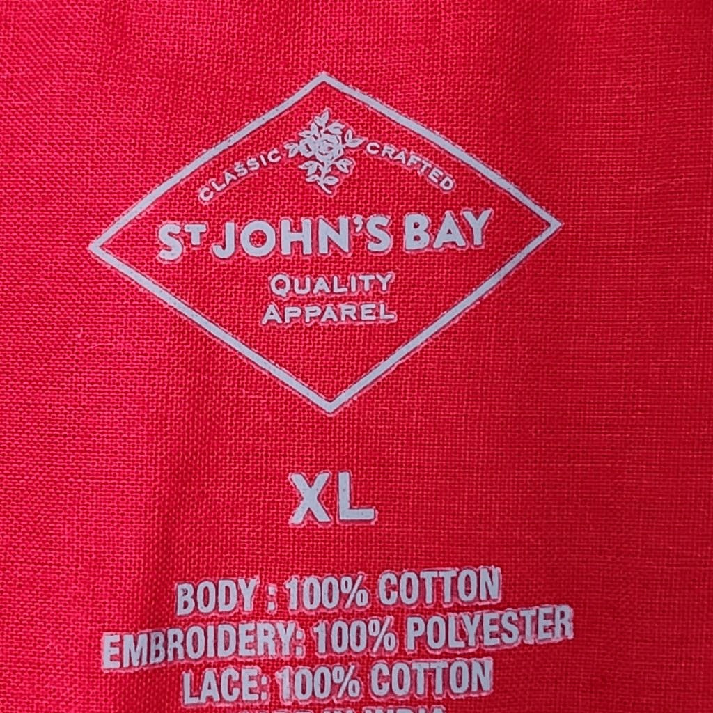 St. John's Bay Red Sleeveless Cotton Blouse with Eyelet Embroidery Size XL