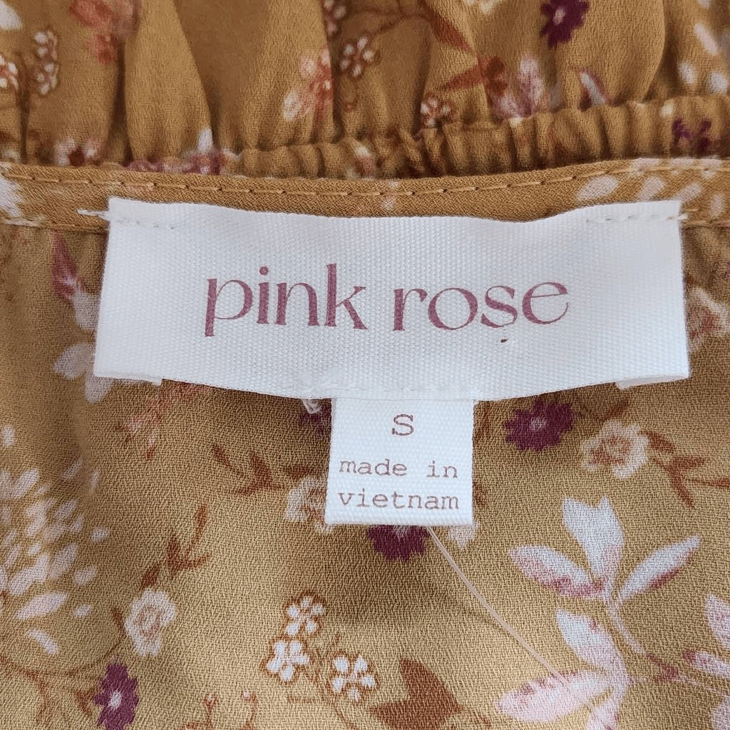 Pink Rose Gold and Pink Floral Blouse NWT Size Small Boho Cropped Top