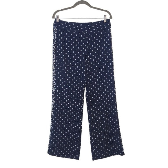 Cabi Navy Print Wide Leg Pants with Paisley Detail Size 6