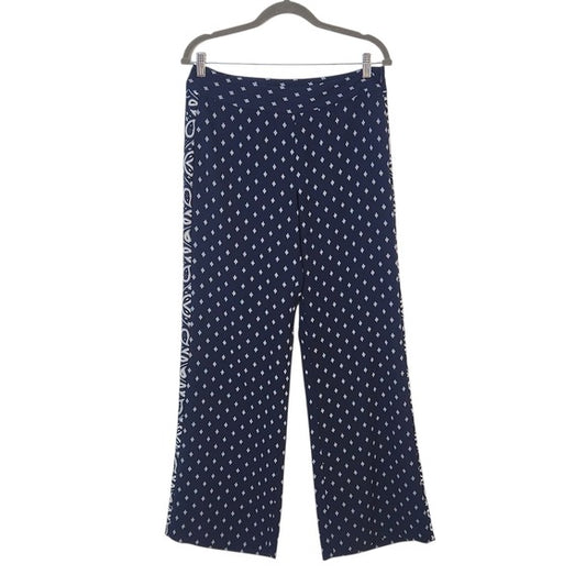 Cabi Navy Print Wide Leg Pants with Paisley Detail Size 6