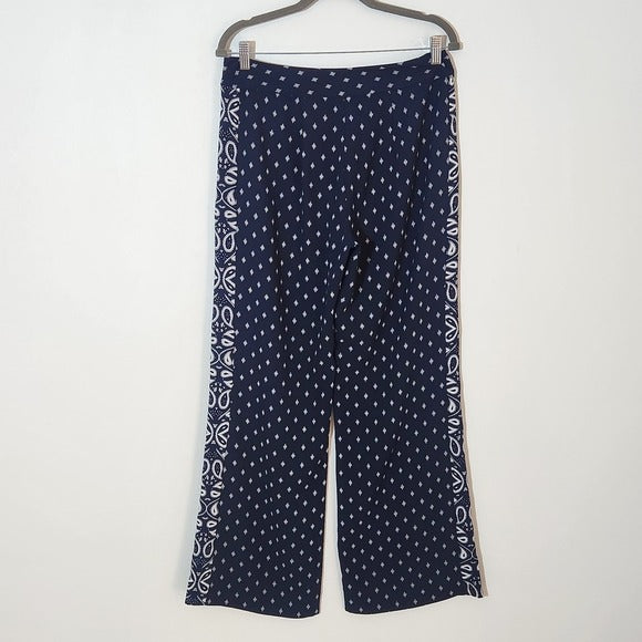 Cabi Navy Print Wide Leg Pants with Paisley Detail Size 6