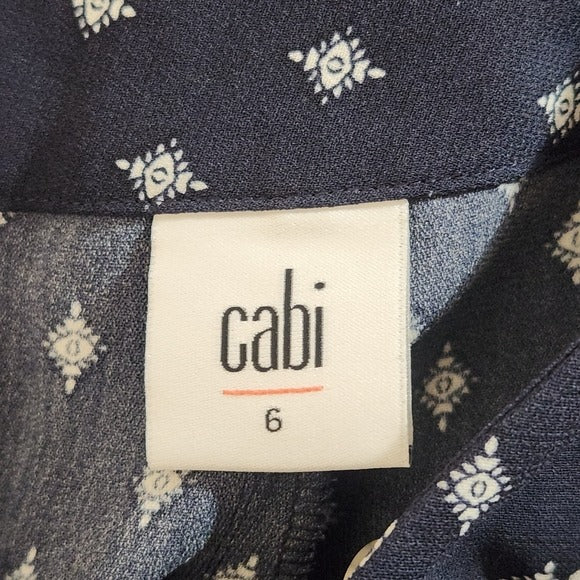 Cabi Navy Print Wide Leg Pants with Paisley Detail Size 6