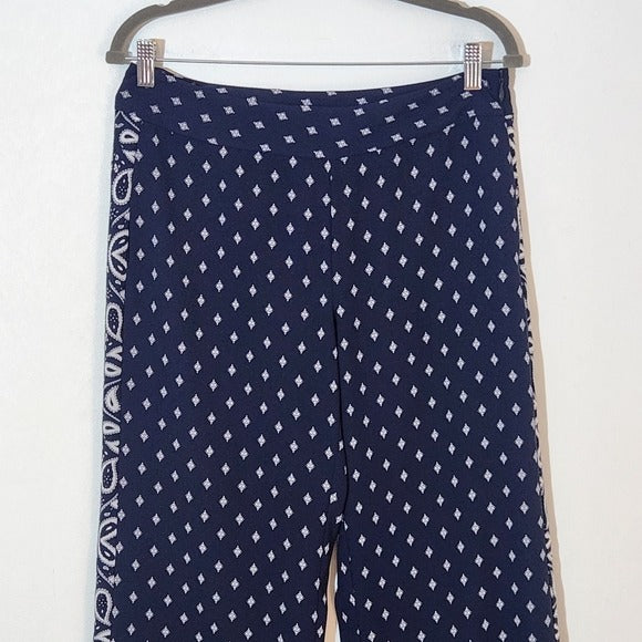 Cabi Navy Print Wide Leg Pants with Paisley Detail Size 6