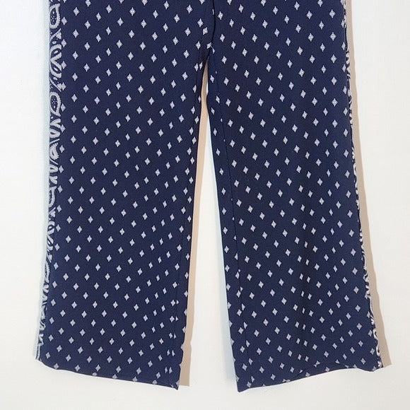 Cabi Navy Print Wide Leg Pants with Paisley Detail Size 6