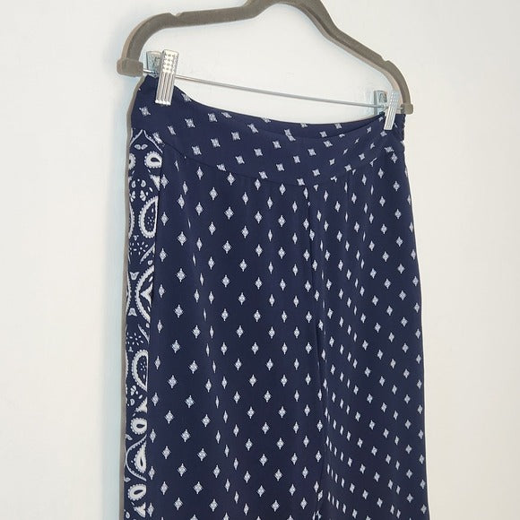 Cabi Navy Print Wide Leg Pants with Paisley Detail Size 6
