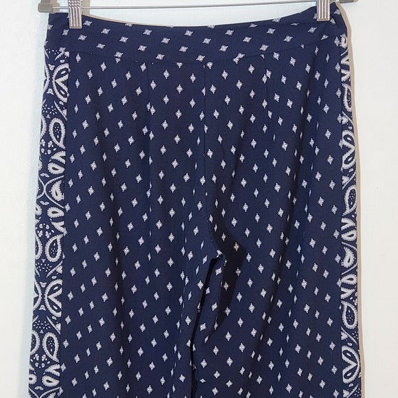 Cabi Navy Print Wide Leg Pants with Paisley Detail Size 6