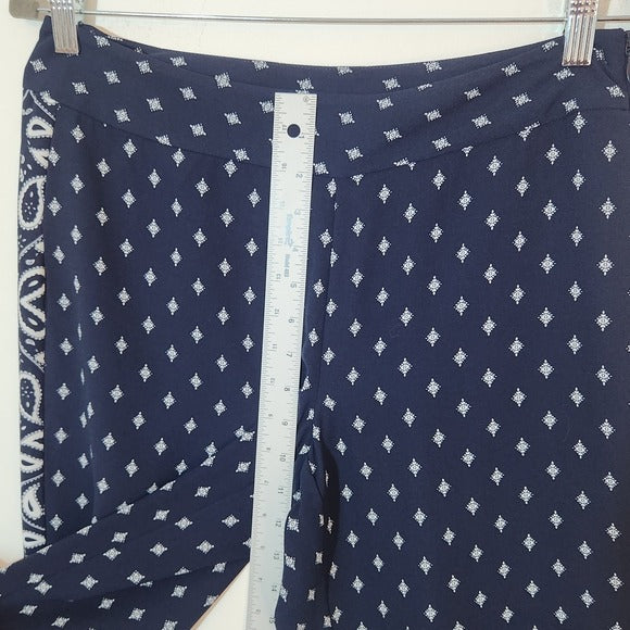 Cabi Navy Print Wide Leg Pants with Paisley Detail Size 6