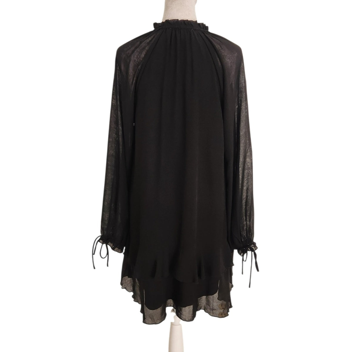 Thirty Thirty Black Sheer Long Sleeve Ruffle Trim Mini Dress Size Medium