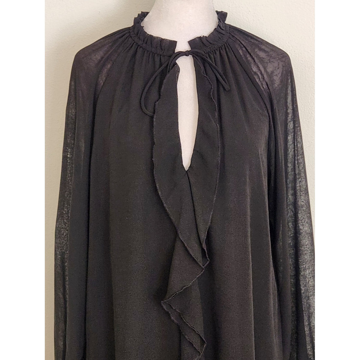 Thirty Thirty Black Sheer Long Sleeve Ruffle Trim Mini Dress Size Medium
