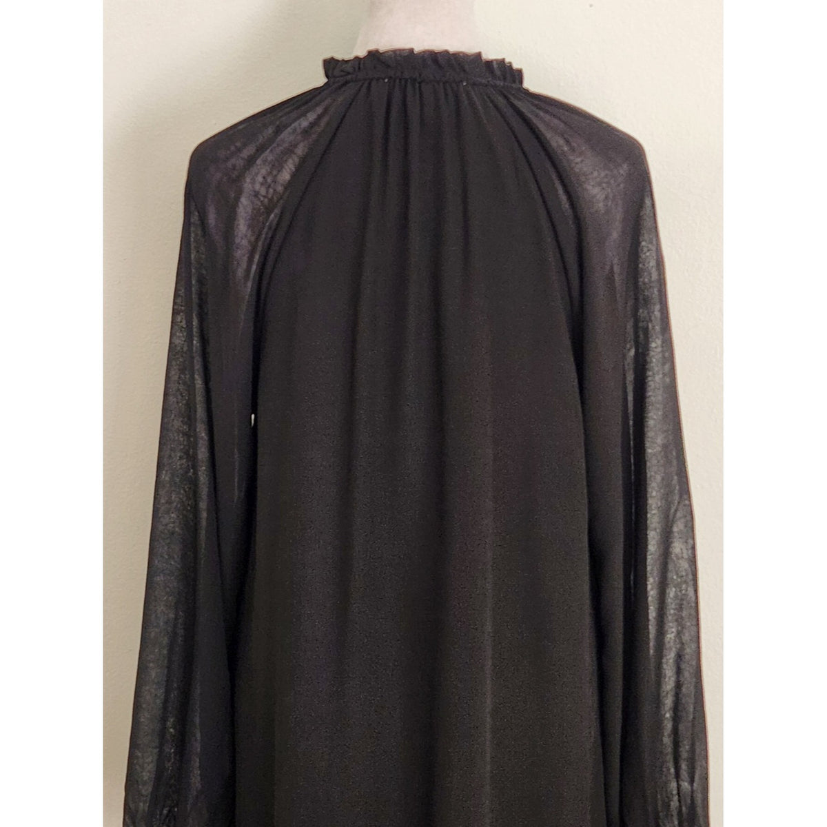 Thirty Thirty Black Sheer Long Sleeve Ruffle Trim Mini Dress Size Medium