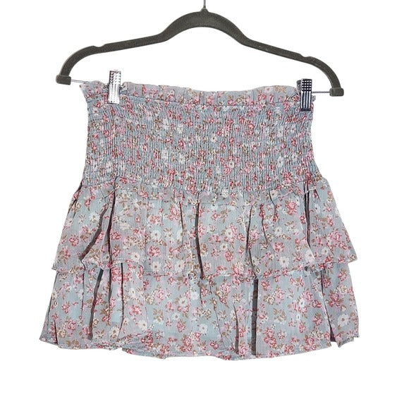 Altar'd State Blue Floral Smocked Mini Skirt Size Large Ruffle Mini Skirt, New