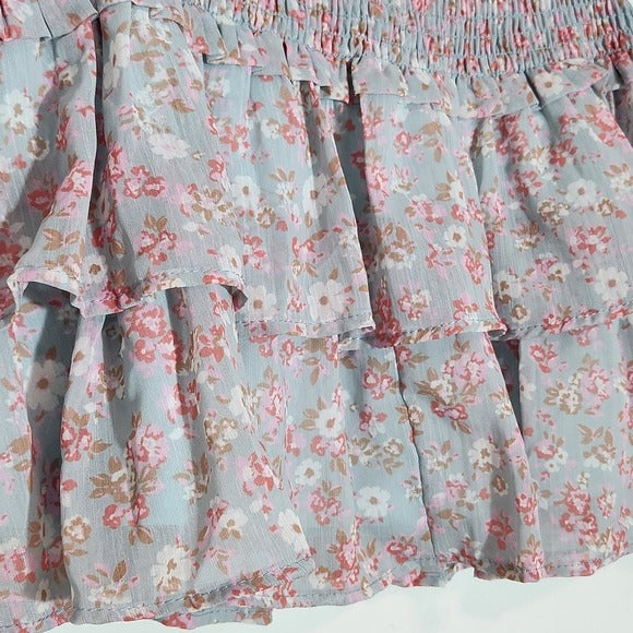 Altar'd State Blue Floral Smocked Mini Skirt Size Large Ruffle Mini Skirt, New
