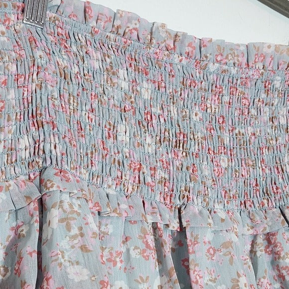 Altar'd State Blue Floral Smocked Mini Skirt Size Large Ruffle Mini Skirt, New
