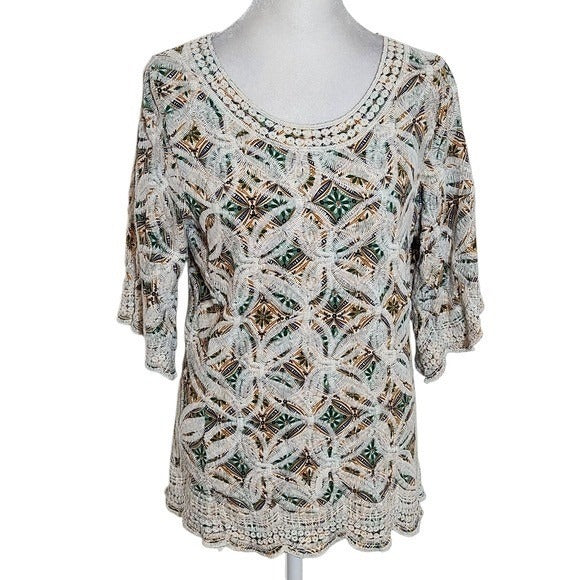 Solitaire Women's Embroidered Blouse Size Large Solitaire Multi-Color Boho Top