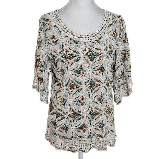 Solitaire Women's Embroidered Blouse Size Large Solitaire Multi-Color Boho Top