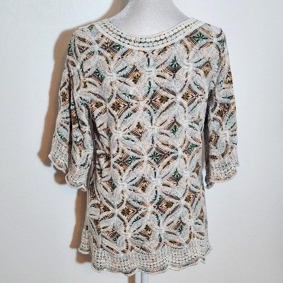 Solitaire Women's Embroidered Blouse Size Large Solitaire Multi-Color Boho Top