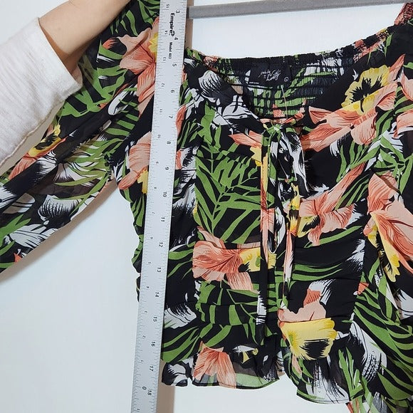 Milk & Honey Black Floral Lace-Up Cropped Blouse Size Large NWOT