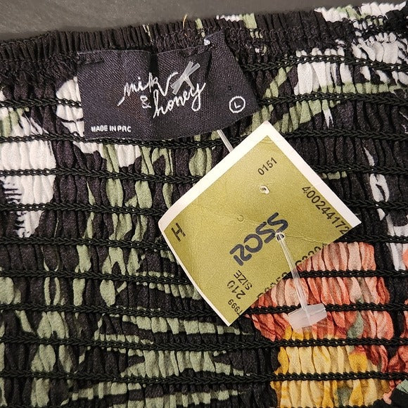 Milk & Honey Black Floral Lace-Up Cropped Blouse Size Large NWOT