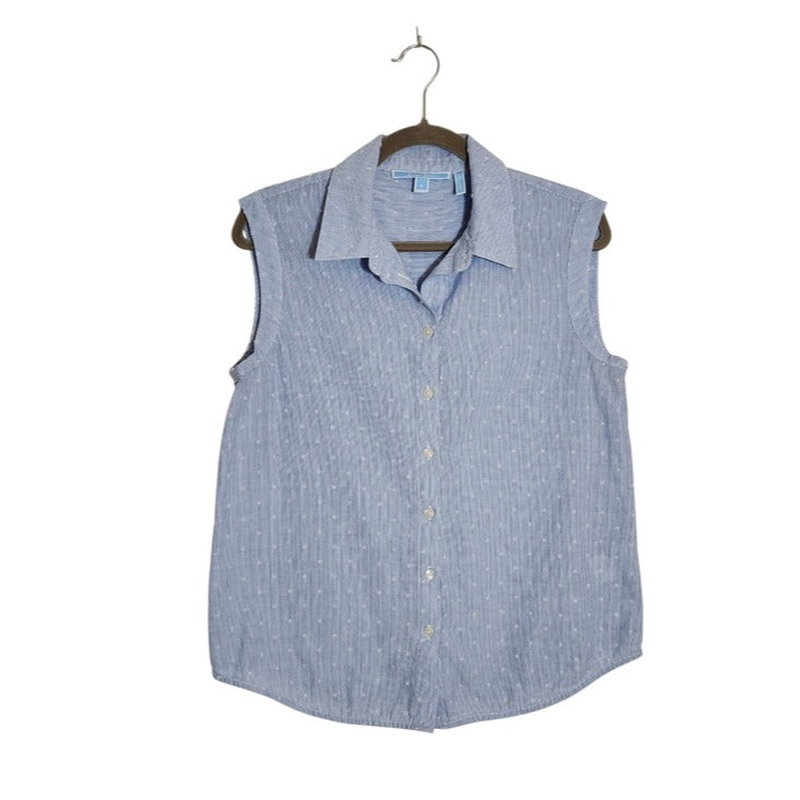 Draper James Blue and White Pinstripe Sleeveless Button-Down Shirt Size 8
