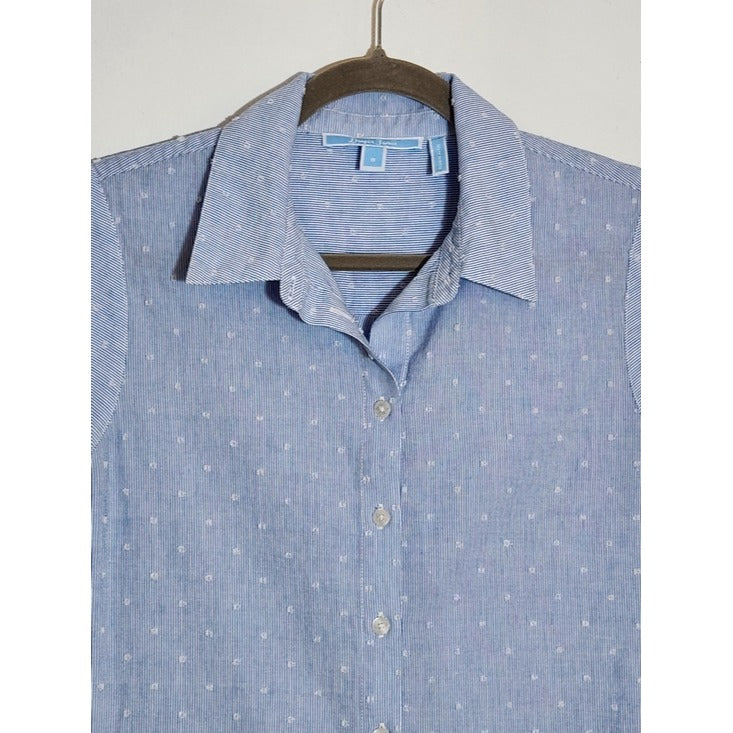 Draper James Blue and White Pinstripe Sleeveless Button-Down Shirt Size 8