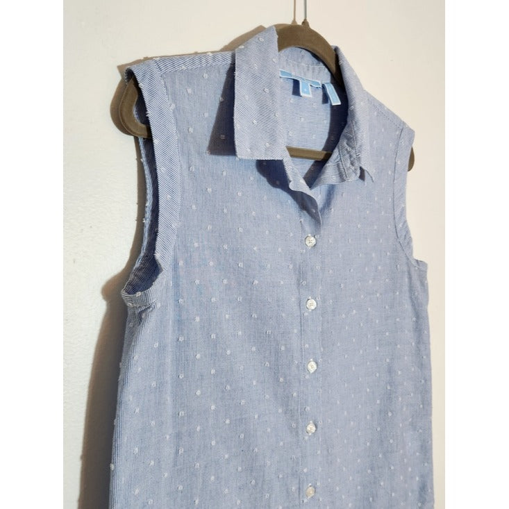 Draper James Blue and White Pinstripe Sleeveless Button-Down Shirt Size 8