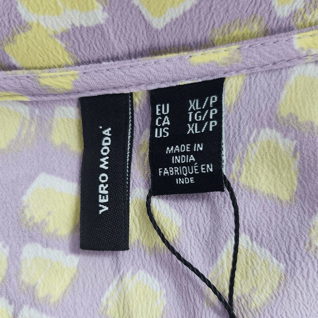 Vero Moda Purple Yellow Print Blouse NWT Size XL Petite Light Purple V-Neck Top