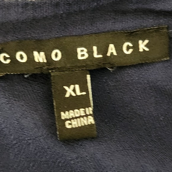 Como Black Navy Short Sleeve Button-Up Blouse Size XL