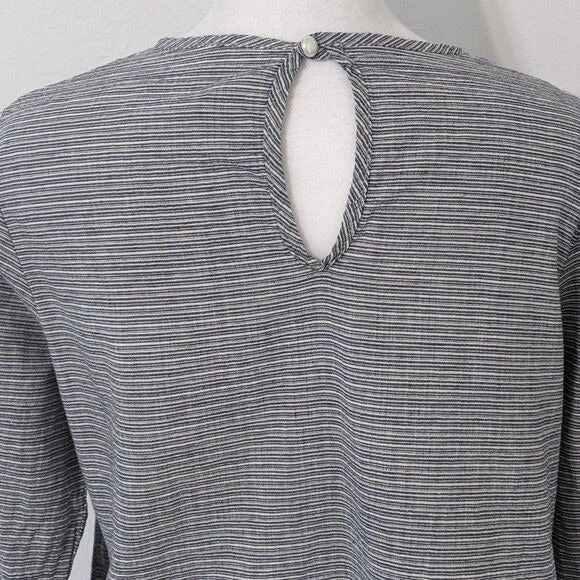 2Hearts Navy Striped Blouse with Bell Sleeves Size Medium Striped Boho Top