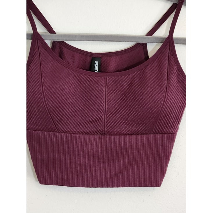 Pink Active Burgundy Plum Ribbed Sports Bra Size Medium