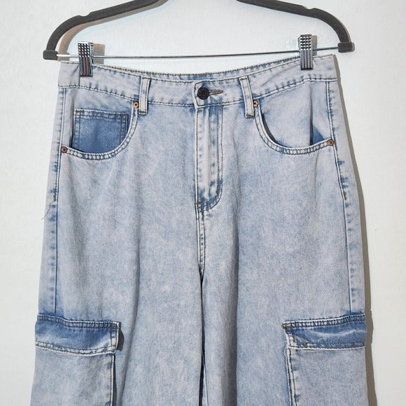Sincerely Jules Light Wash Baggy Cargo Wide Leg Jeans Size 29