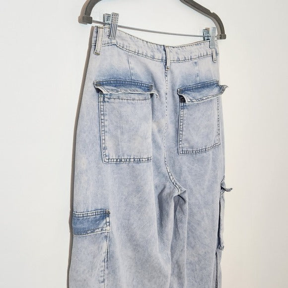 Sincerely Jules Light Wash Baggy Cargo Wide Leg Jeans Size 29