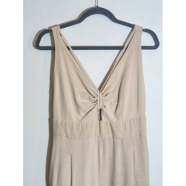 Anrabess Beige V-neck Wide Leg Jumpsuit Size Large