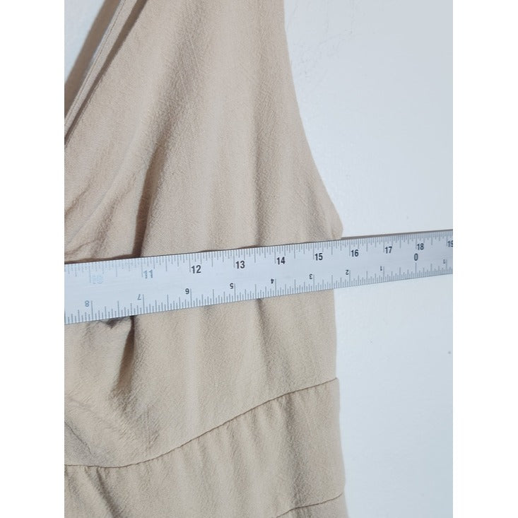 Anrabess Beige V-neck Wide Leg Jumpsuit Size Large