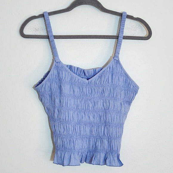 GLAM Sky Blue Smocked Crop Top Size Large NWT