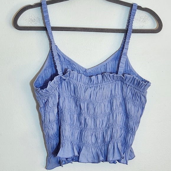 GLAM Sky Blue Smocked Crop Top Size Large NWT